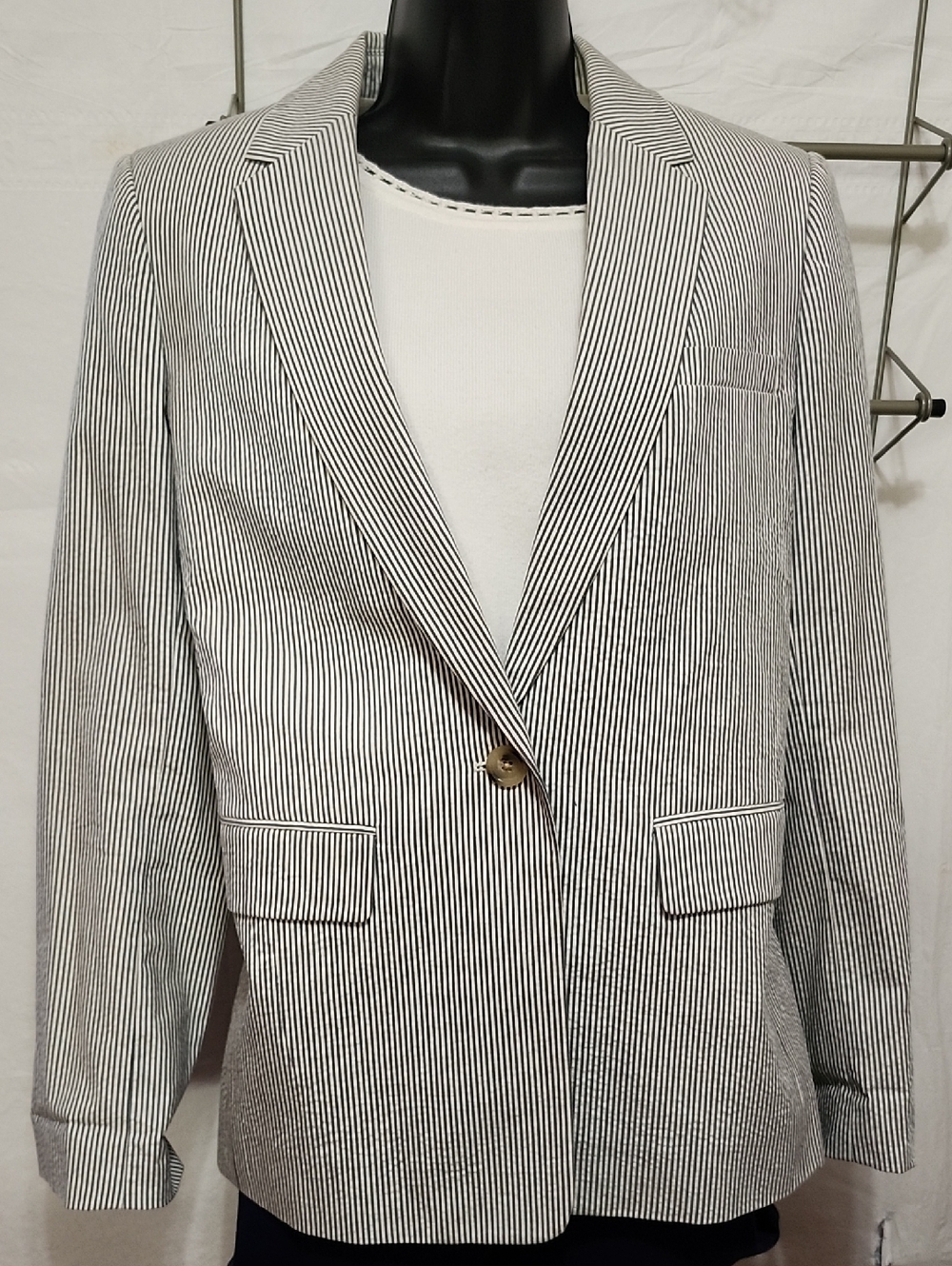 EUC JCrew Striped Single-Button Blazer in Gray and White